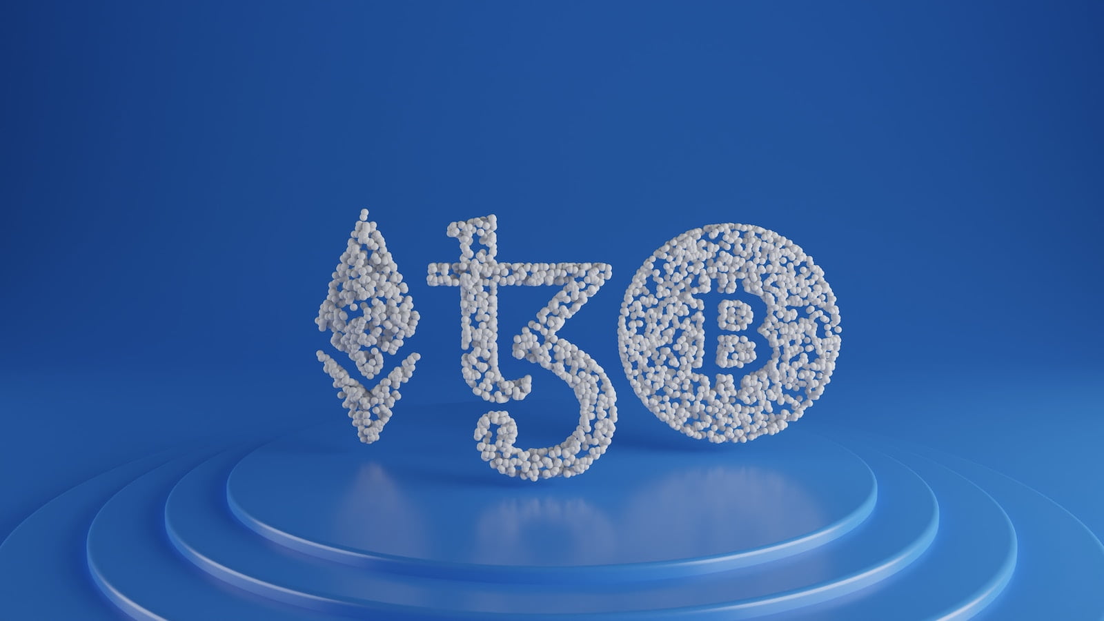 a blue background with a 3d rendering of a symbol